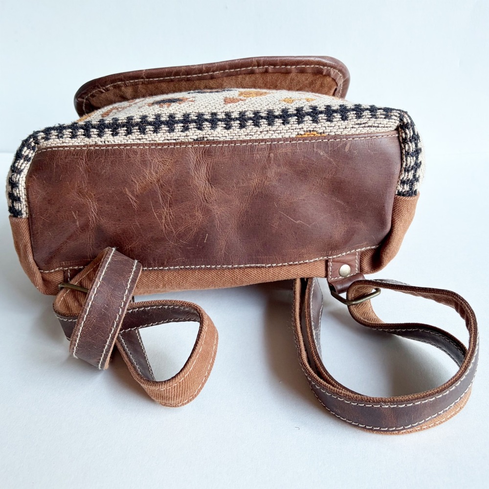 Myra Bag Terreous Backpack Bag Southwestern Canvas Leather Brown Geometric Boho - Picture 4 of 12